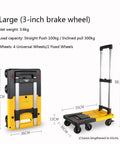 Heavy Duty Folding Trolley Cart With Slick Nylon Rollers And Sturdy Aluminum Frame Telescoping Grip displayed in folded and expanded positions.