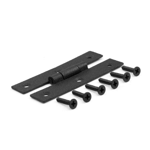 Pack Of 24 Black Wrought Iron H Cabinet Hinges 3 Inch Flush Mount Antique RSF Finish with screws visible