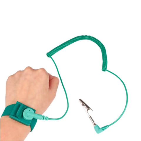 Hand wearing Pro Grade Anti Static Wrist Strap With Grounding Cord, ESD Wristband, Adjustable, 9.8 Feet Coiled Cable
