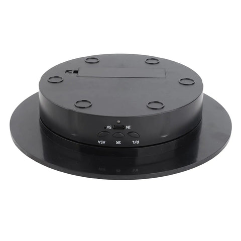 Electric Rotating Display Turntable For Product Photography Shows With Smooth 360 Degree Spin And Adjustable Speed Settings At 8 15 Or 30 RPM Plus Precise Angle Control For Epic Social Media Videos - Black design with control buttons visible.