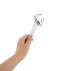 Hand holding Heavy Duty 8 Inch Adjustable Wrench With Ergonomic Comfort Grip, Extra Wide Jaw, High Carbon Steel for industrial use