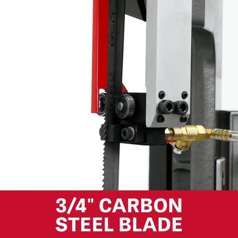 Geared Head 8 In By 14 In Metal Cutting Horizontal Band Saw With 1 HP Motor 115 230V Single Phase Hydraulic Downfeed Self Propelled Blade Brush Heavy Duty Gear Transmission Built Tough
