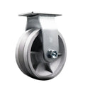 Heavy Duty Rigid Top Plate Caster Featuring A 5 Inch Semi Steel V Groove Wheel With Roller Bearings, gray color.