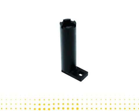 Drive shaft bearing retainer wrench tool, black metal with tall cylindrical shaft and rectangular base.