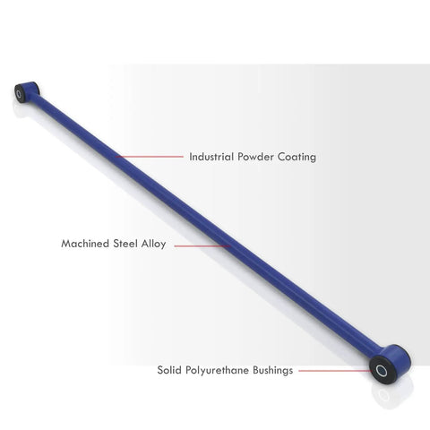 Beefed Up Rear Lower Control Arm Rod Bar Link Pan Hard With Steel Blue Polyurethane Bushing For 1982 To 2002 Camaro Firebird F Body Direct Fit Replacement Suspension Upgrade blue powder-coated steel bar with polyurethane bushings