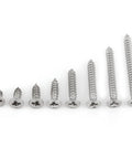 Premium 304 Stainless Steel M3 Self Tapping Screws 200 Piece Pan Head Fastener Kit varying lengths displayed on a white background.