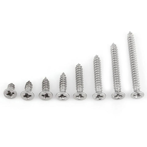 Premium 304 Stainless Steel M3 Self Tapping Screws 200 Piece Pan Head Fastener Kit varying lengths displayed on a white background.