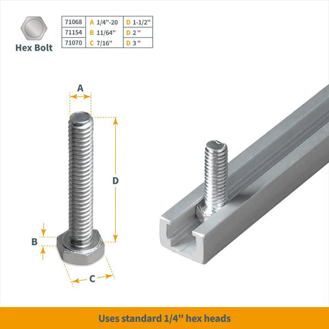 Bolt dimensions with Heavy Duty Aluminum T Track 48 Inch for Woodworking and Router Tables detail view.