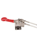 Heavy Duty Stainless Steel Quick Release Toggle Clamp With Ergonomic Plastic Handle shown from the side, ideal for securing workpieces up to 992lbs.