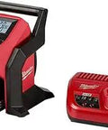 12 Volt Cordless Compact Tire Inflator Kit With 4.0Ah Battery And Charger displayed side by side