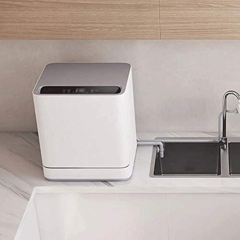 Hassle Free 22 Inch Countertop Dishwasher With No Hookup Setup And Built In Tank For Effortless Home Cleaning with a sleek white design.
