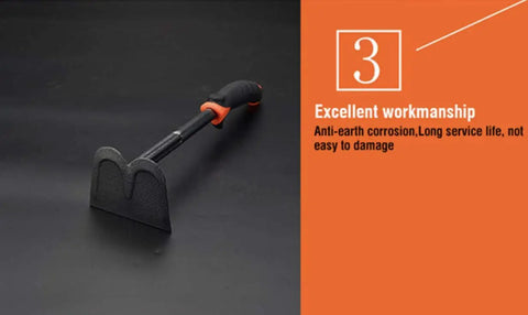 Heavy Duty Carbon Steel Hand Hoe With Ergonomic Rubber Grip For Weeding And Soil Turning Great For Planting And Yard Prep Rust Resistant Powder Coated Finish on display showcasing workmanship.