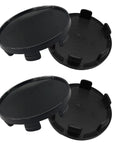 Sweet Four Pack Black Abs Wheel Center Caps Plug Right In With A Rock Solid Grip Featuring 2.13 Inch Outer Diameter And 1.85 Inch Inner Diameter For A Clean Fitment On Car Truck Or Suv, showing two black ABS wheel caps.