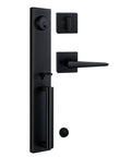 Iron Black Front Double Door Handleset With Keyed Entry, Movable Hole Position And Adjustable Backset 2-3/8 Or 2-3/4 Inches