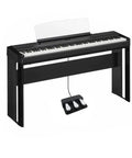 Three Pedal Unit For Digital Pianos With Sustain Soft And Sostenuto Pedals, A Real Upgrade For Your Setup, shown with piano