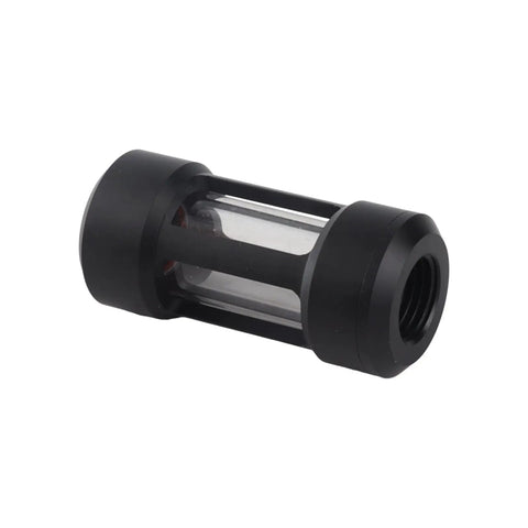 Brass And Acrylic Water Cooling Filter With Four Clear Windows For Pc Build G1/4 Threads double internal port design in black.