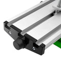 Close-up view of the adjustable cross slide compound table on the Mini Multifunctional Metal Lathe Machine for DIY tasks.