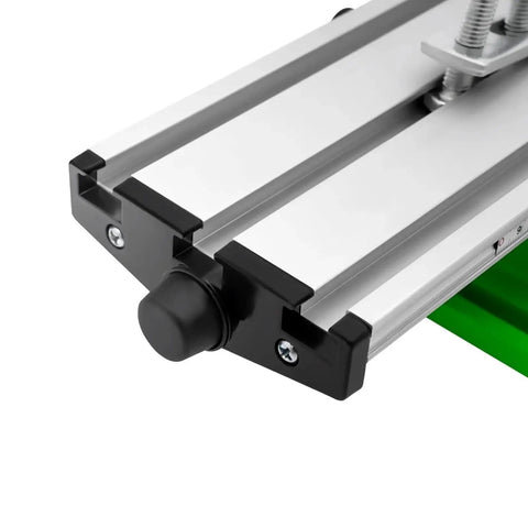 Close-up view of the adjustable cross slide compound table on the Mini Multifunctional Metal Lathe Machine for DIY tasks.