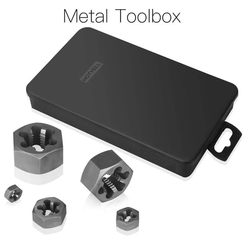 Rethreading Hex Pipe Die Set 10 Pc UNC Right Hand Hex Die Kit With High Carbon Steel In Metal Case For Plumbing Maintenance And Repair Includes One Quarter Inch To One Inch Sizes