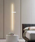 POJGVU Minimalist Led Wall Light Fixture Linear Wall Sconce Lighting Indoor Wall Wash Lamp Geometric Hardwired Sconces Living Room Background Wall Lights Bedroom Wall Lamps,White-62.5cm in a modern bedroom setting.