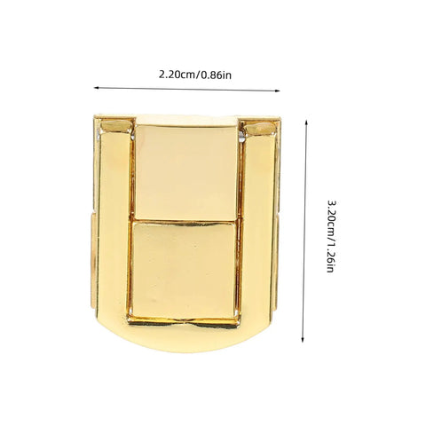 Close-up of Retro Iron Toggle Latch Kit For Wooden Chests Jewelry Boxes And Cabinets, gold finish clasp with dimensions.