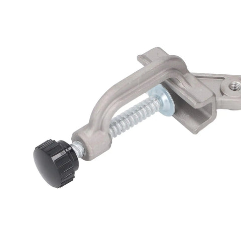 Heavy Duty Adjustable Pipe Alignment Clamp Made From Strong Aluminum Die Casting For Welding And Furniture Construction 10 To 180 Degree Swing, close-up of adjustable screw clamp.