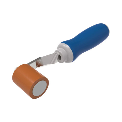Ergonomic Silicone Seam Roller With 5 Inch Cushion Grip Handle For Roofing Seaming, Offset Roller Lets Your Hands Stay Cool And Clear View, 1 7/16 Inch Diameter By 1 3/4 Inch Wide, Made In USA.
