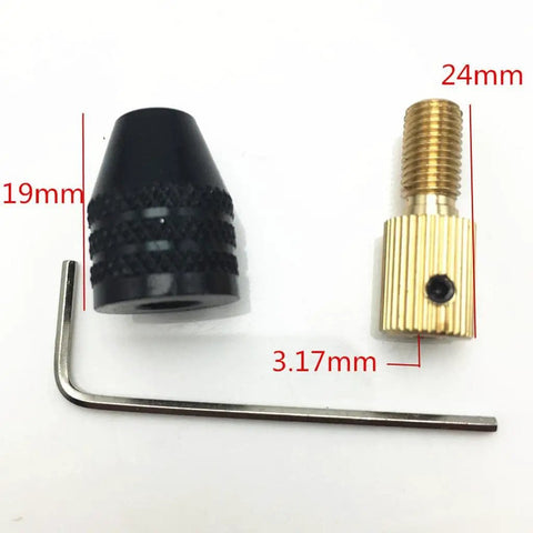 Super Tight Micro Chuck Set For Small Drill Bits 0.3-3.4mm Brass Collet Holder with black and brass components, includes hex key.