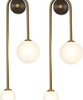 Sleek Modern Wall Sconces Set Of 2 With Smooth Brushed Brass Finish For Bedroom And Hallway, featuring dual round globes.