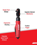 Composite Pneumatic Ratchet 1/4-Inch, 320 RPM, 35 ft-lbs Max Torque, Single Pawl Quiet Technology Air Ratchet With Ergonomic Handle