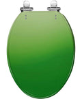 Elongated Toilet Seat Resin in vibrant green color, suitable for standard elongated toilets with chrome hinges.