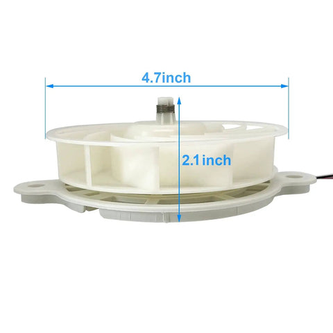 Side view of DC 12V Refrigerator Evaporator Fan Motor Replacement Part For Freezer And Fresh Food Cooling, dimensions shown.