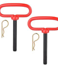 Two Pack Three Quarter Inch By Four And A Half Inch Steel Hitch Pins With Red Rubber Coated Handles And Clips for Tow Hitch Receiver