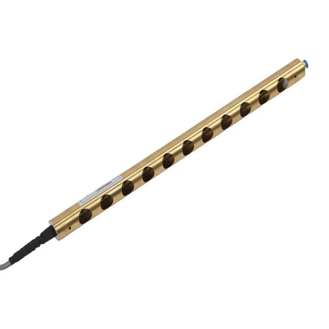 Pro Level Fifty Millimeter Ionizing Air Bar built to kick static off production surfaces, featuring a gold finish and multiple ion ports.