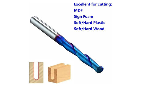 Ballnose Upcut CNC Spiral Router Bit With One Quarter Inch Shank For 2D And 3D Carving Pro Grade Nano Blue Coating displayed on wood material