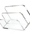 Clear acrylic desk file organizer with mail tray for home office, featuring three slots for bills, folders, decor, and desk setup essentials.
