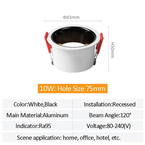 XYIANG 3.2 Inch Led Can Lights Retrofit Recessed Lighting 3000K/4000K/6000K Dimmable Baffle Trim,7W Led Recessed Downlight, Retrofit Installation,Black showing aluminum body and spring clips.