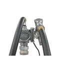 Close-up of Heavy Duty 8 GPM Electric Fuel Transfer Pump With Spin Collar And Manual Shut Off Nozzle For Gasoline And Diesel 12 Volt.