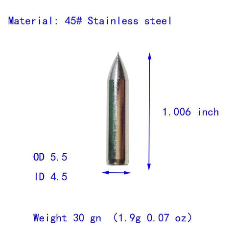 24 Pack Glue On Archery Field Points For Wood And Bamboo Arrows, Stainless Steel Tips In Five Sizes OD 5.5mm ID 4.5mm