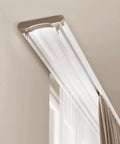 Ultra Quiet Ceiling Mount Curtain Track System 5 To 16 Feet White Aluminum Double Rail For Bedroom Window And Hotel Drop Ceiling Install Smooth Glide With PVC Silent Strips And Pulleys No Curtains Or Hooks Included ceiling-mounted white aluminum double rail over window