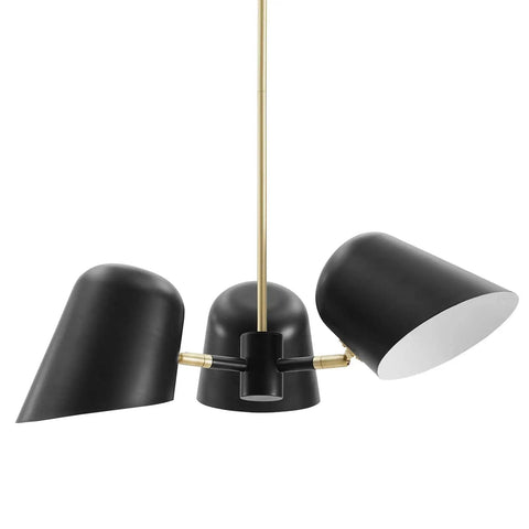 Briana 3 Light Pendant Ceiling Light In Black Finish, Mid Century Modern Chandelier With Metal Shades, 25.5 Inch Width, 64.5 Inch Height