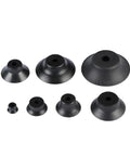 Various sizes of black silicone vacuum suction cups for PF PFG PA manipulator systems, suitable for heavy duty tasks.