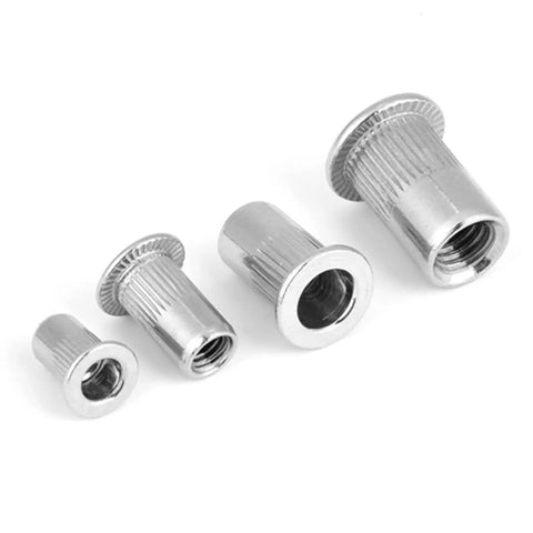 Knock Out Quality Stainless Steel Rivet Nut Kit With M3 M4 M5 M6 Threaded Inserts, showcasing assorted nut sizes.