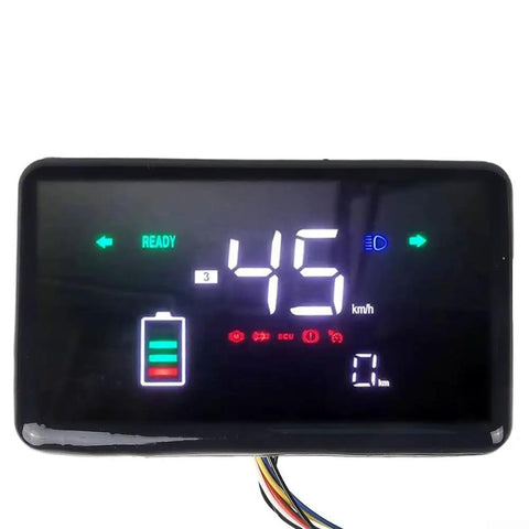 Cool LCD Speedometer Screen For Ebike 48-72V 6Pin Dash Display With Clear Data Readout That Plays Nice With Phase-Line Controllers Not RS485 Or Can. black LCD ebike dashboard showing 45 km/h and battery level