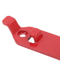 Close-up of red metal clamp from Two Pack Heavy Duty Roof Rack Shovel Holder with Metal Rubber Clamp Mount for Car Truck Garage