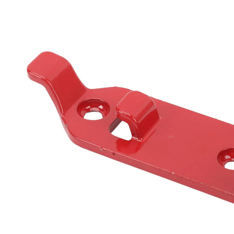 Close-up of red metal clamp from Two Pack Heavy Duty Roof Rack Shovel Holder with Metal Rubber Clamp Mount for Car Truck Garage