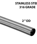 Side view of brushed stainless steel tube, 2 in OD, 316 grade, 60 in long