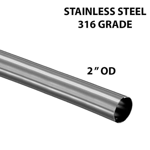 Side view of brushed stainless steel tube, 2 in OD, 316 grade, 60 in long