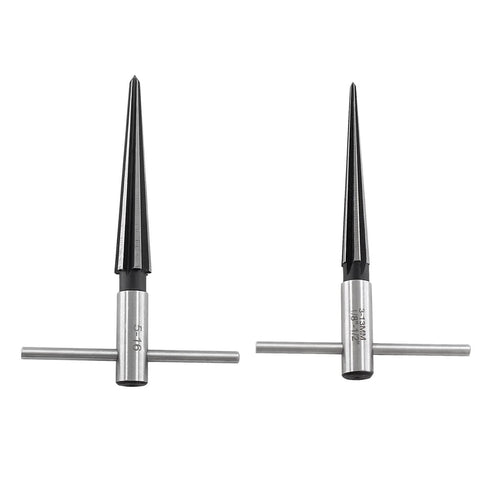 Pro Grade T Handle Tapered Reamer Set For Bridge Pin And End Pin Holes, 6 Fluted Chamfer Reamers, 2 Pieces, side view
