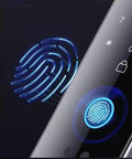 Hassle Free Smart Door Lock With Rock Solid Fingerprint Recognition And Swipe Card Keyless Entry Smooth Brushed Steel Look displaying fingerprint scanner.